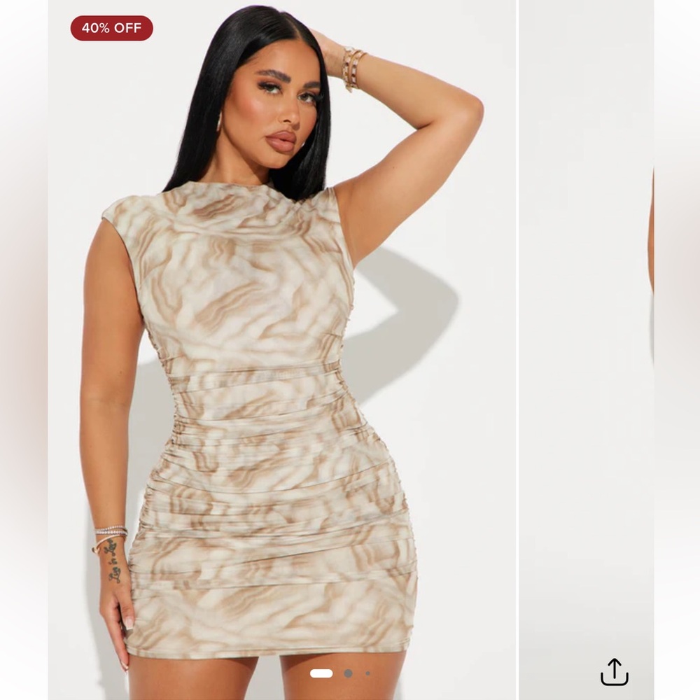 Goddess Mesh Micro Mini Dress - Tan